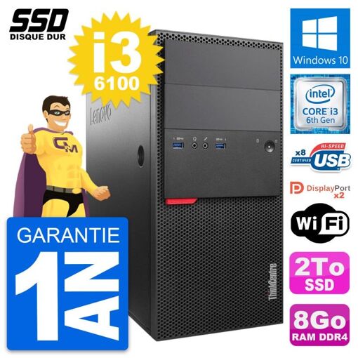Lenovo ThinkCentre M800 Desktop Computer - Intel i3-6100, 8GB RAM, 2TB SSD, Windows 10, Wifi