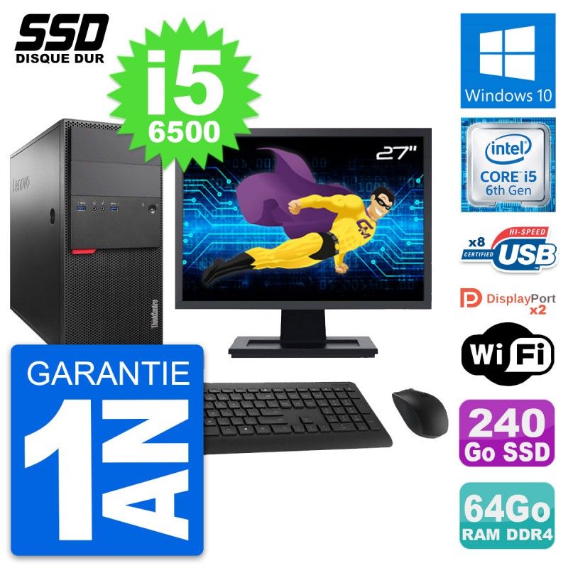 Lenovo M800 Desktop Computer - 27" Screen, Intel i5-6500, 64GB RAM, 240GB SSD, Windows 10