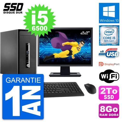 HP ProDesk 400 G3 MT Desktop Computer, 22" Screen, i5-6500, 8GB RAM, 2TB SSD, Windows 10, WiFi