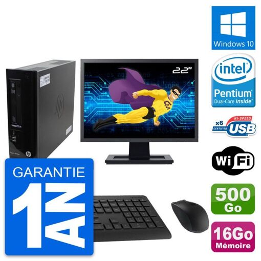 HP Pro 3300 SFF PC - 22" Screen, Intel G630, 16GB RAM, 500GB HDD, Windows 10, WiFi