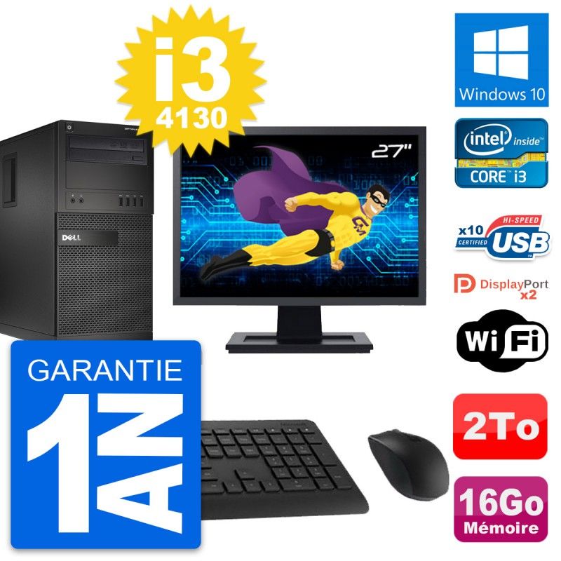 Dell OptiPlex XE2 MT Desktop PC - 27" Screen, Intel i3-4130, 16GB RAM, 2TB Storage, Windows 10