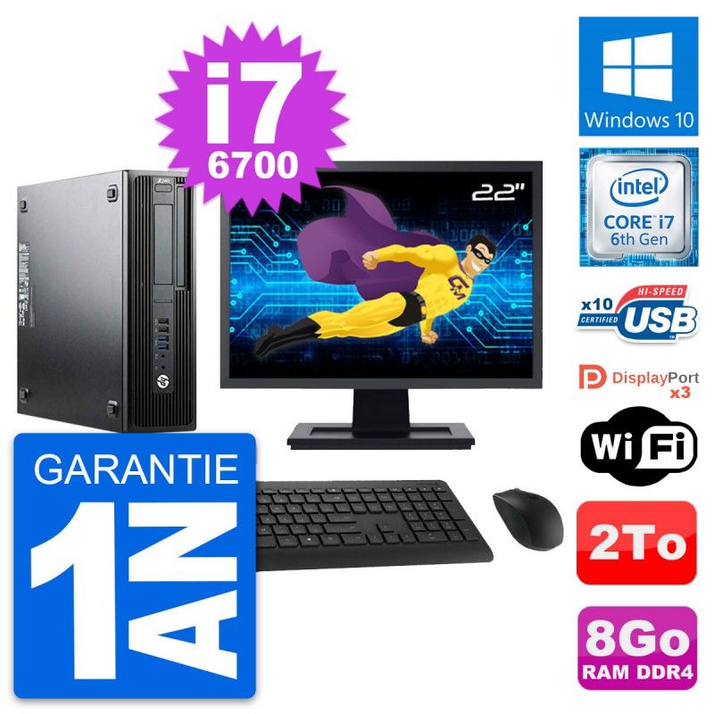 HP WorkStation Z240 SFF Computer - 22" Screen, i7-6700, 8GB RAM, 2TB Hard Drive, Windows 10, Wifi