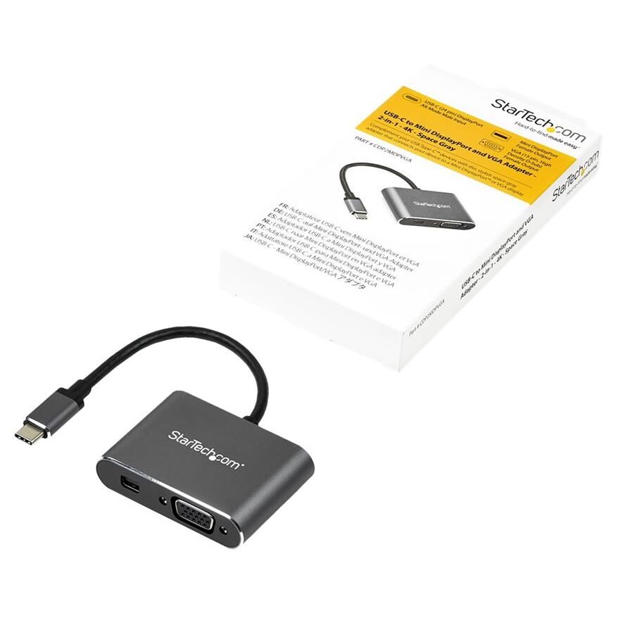 Adaptateur StarTech USB-C vers Mini DisplayPort ou VGA - Adaptateur vidéo 2 en 1 - 4K à 60 Hz - Aluminium - 15,24 m - DisplayPort 1,2