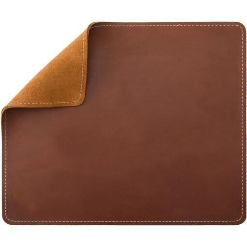 Kalanka Full Grain Cowhide Mouse Pad with Sewn Edge, Waterproof and Anti-Slip for Home Office Desk Computers - Brown Coco 8x10inch