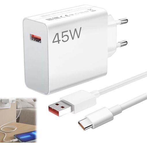 KALANKA 45W Charger and USB C Cable, 1m, 6A Fast Charge Adapter Turbo Cable Type C for Poco X7 M7 Pro M6 Pad 7 6 5 K80 Pro