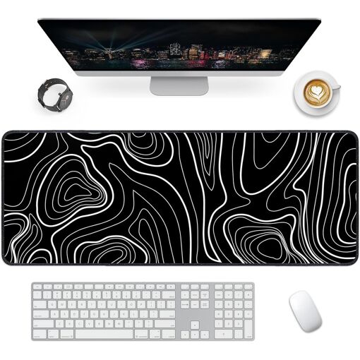 KALANKA XXL Gaming Mousepad, 800x300mm Large Desk Mat with Rubber Base for Gamers and Office Workers (Black and White Lines)