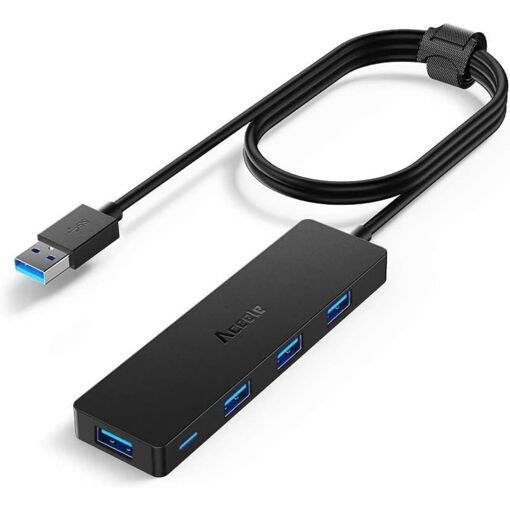 Hub USB 3.0 Kalanka ultra fin à 4 ports avec câble étendu de 120 cm - Pour Macbook, Mac Mini, iMac, Surface Pro, XPS, ordinateurs portables, clés USB, disques durs externes, etc.