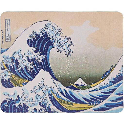 Kalanka - Kanagawa Wave Mousepad with Hokusai Art, 21.6 x 17.8 cm, Rubber Base, Suitable for Laser and Optical Mice