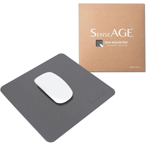 Tapis de souris fin KALANKA - Cuir végétalien, base antidérapante, compatible avec les souris laser et optiques, 22 x 22 cm, gris foncé