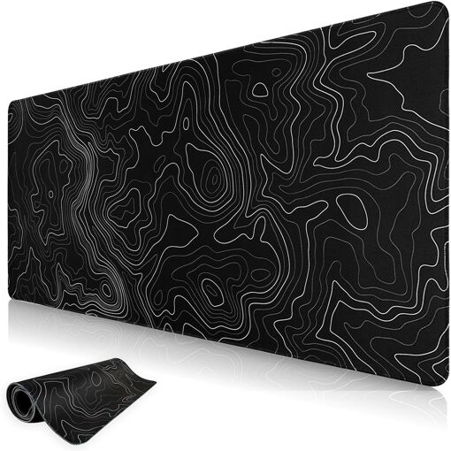 KALANKA - Gaming Mouse Pad, Topographic Black Tapis, Ergonomic Desk Mat with Anti-Slip Base