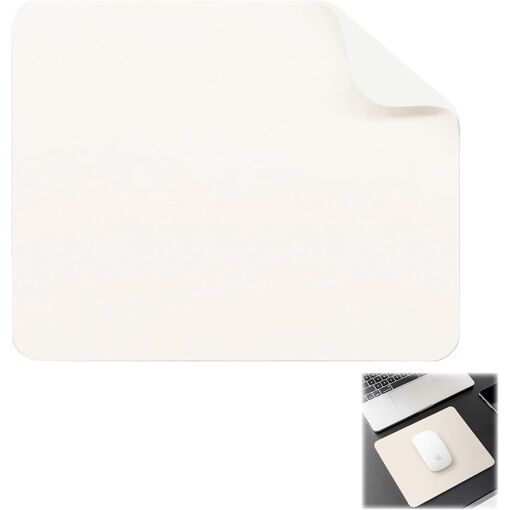 KALANKA Leather Mouse Pad with Waterproof Properties, Fabric Mouse Pad, Litchi Textured Anti-slip Surface, Soft Touch, for Office and Gaming, 26x21 cm, Desk Accessory (White)