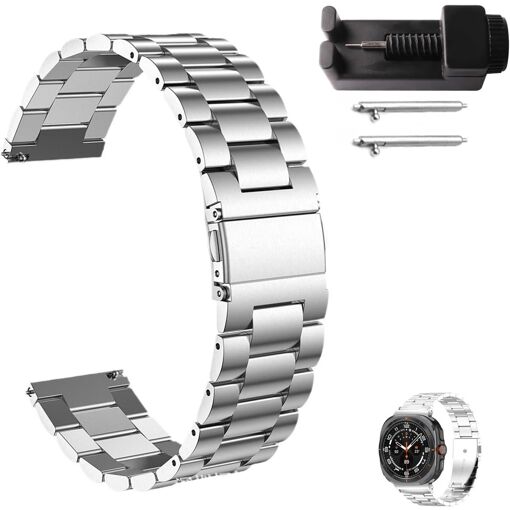 Pulsera de reloj KALANKA de metal de 20 mm, Banda de reemplazo de acero inoxidable para hombres y mujeres, Liberación rápida, Compatible con relojes clásicos e inteligentes, Herramientas de ajuste incluidas