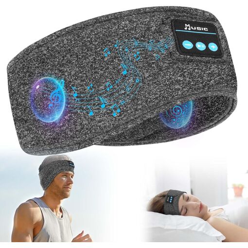 Banda para el Sueño Kalanka Bluetooth, Bloqueo de Ruido para el Sueño, Deportes y Viajes, Para Dormidores Laterales (Gris)