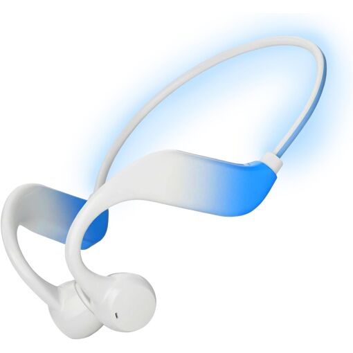Auricular KALANKA de conducción ósea Bluetooth con memoria MP3 de 32 GB, auriculares deportivos resistentes al agua IPX5, auricular inalámbrico de orejas abiertas con micrófono integrado para correr fitness, haz de luz nocturna