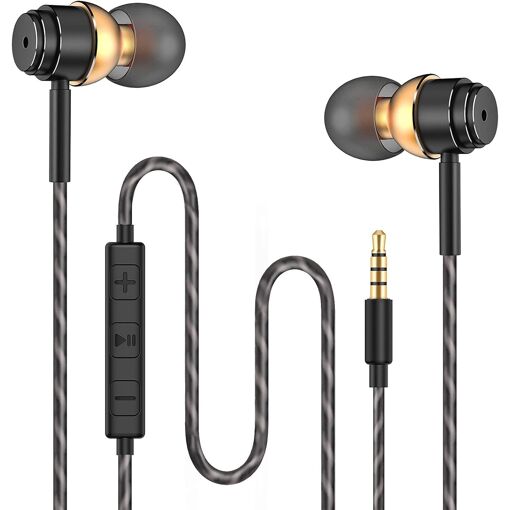 Auriculares inalámbricos KALANKA con micrófono, cancelación de ruido y sonido envolvente - Compatibles con Huawei, MP3, iOS, Android, PC y otros (Negro y Oro)
