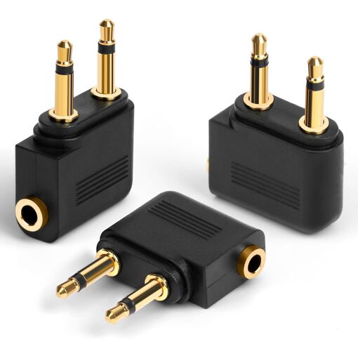 Adaptadores para auriculares aéreos KALANKA - Dorados, [Paquete de 3] Conector de 3,5 mm Femenino AUX Audio a Adaptador para Auriculares Estéreo Estándar