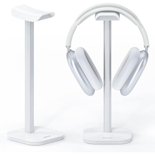 Soporte de Auriculares KALANKA Universal, para Todos los Auriculares Bluetooth Supraaurales, Base Pesada con Apoyo Antideslizante + Tubo de Aluminio, Accesorio de Oficina (Blanco)