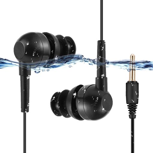 Auriculares impermeables KALANKA IPX8, auriculares intraaurales estéreo para nadar, MP3 y teléfono con cable de resorte ajustable y cable de extensión