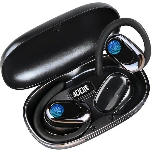 Auriculares Bluetooth Deportivos KALANKA 5.4 Open-Oreja, Auriculares Inalámbricos con Cancelación de Ruido ENC, 52h de Autonomía, Pantalla LED, Control Táctil y Micrófono Integrado - Auriculares para Correr y Fitness
