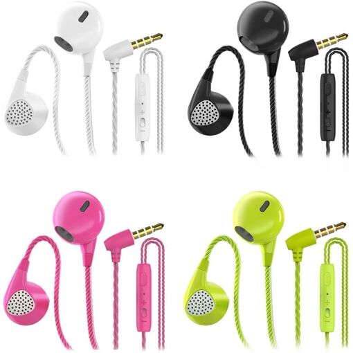 KALANKA 4 Pares de Auriculares In-Ear con Cancelación de Ruido, Micrófono para iOS y Smartphones Android, MP3, etc. - Negro+Blanco+Rosa+Verde
