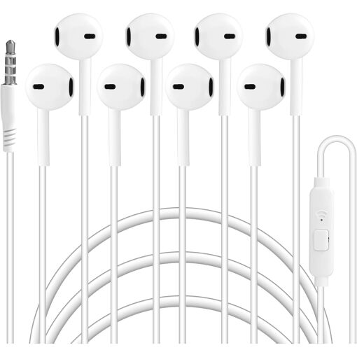 KALANKA - 4 Empaques de Auriculares In-Ear Con Cable de Son Estéreo, Control de Volumen y Micrófono para Entrenamiento Deportivo - Compatibles con Samsung, Apple, Android