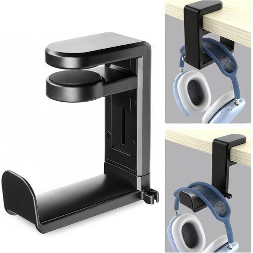 Soporte para Auriculares KALANKA de Escritorio, Gancho Giratorio de 360°, Soporte para Auriculares Gamer Ajustable para Escritorio, Compatible con Todos los Tipos de Auriculares (Negro)