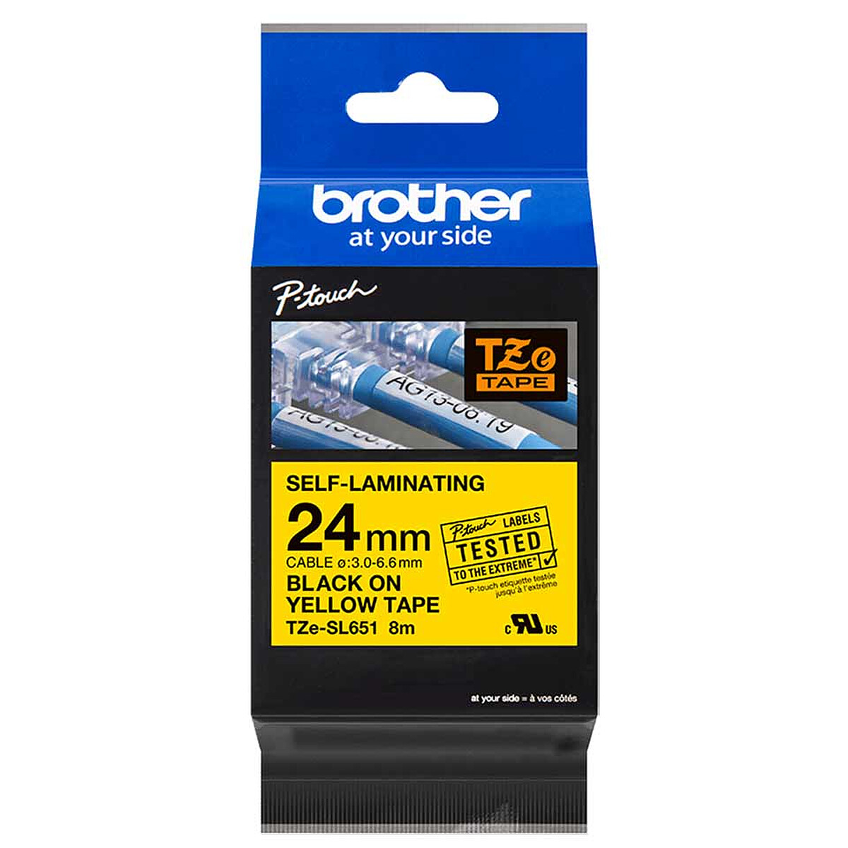 Cintas Brother TZe-651, 24 mm Negro/Amarillo, 8 m