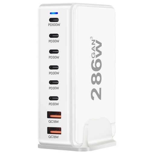 Avizar 8-Port USB-C/Quick Charge GaN3 286W Charging Station, White