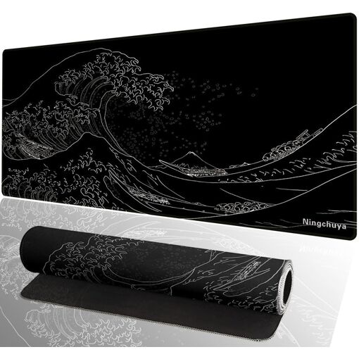 Tapete para Ratón KALANKA-XL para Juegos - 700x300 mm Tapete para Ratón - Bordes Cosidos - Alfombra de Escritorio para Jugadores - Base de Caucho Antideslizante (70x30 Waveblack02)