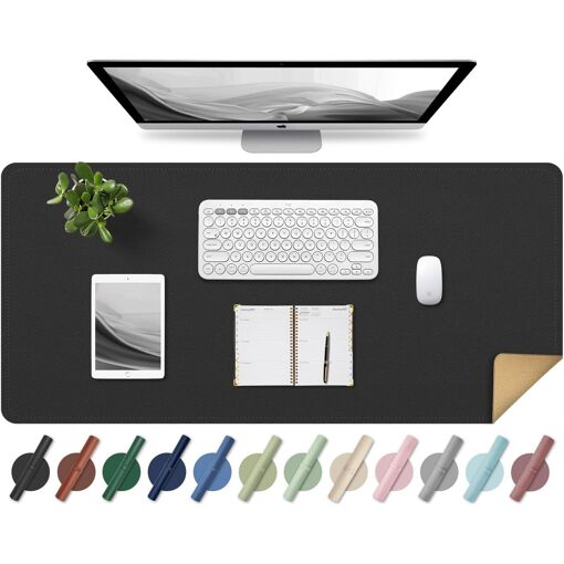 Matraca de escritorio KALANKA de cuero, alfombra de ratón grande y antiadherente, protector de escritorio impermeable, para escribir y dibujar (Negro, 80x40CM)