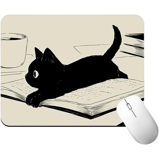 Alfombrilla para ratón KALANKA con tres gatos, Negro, 200 mm x 240 mm, 3 mm de espesor, no resbala, diseño divertido de gato, oficina y juego