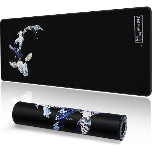 KALANKA Japanese Gaming Mouse Pad XXL 800 x 300 mm Large Desk Mat with Sewn Edges, Waterproof, Anti-Slip for PC, MacBook, Laptop - Enhances Accuracy and Speed (A3)