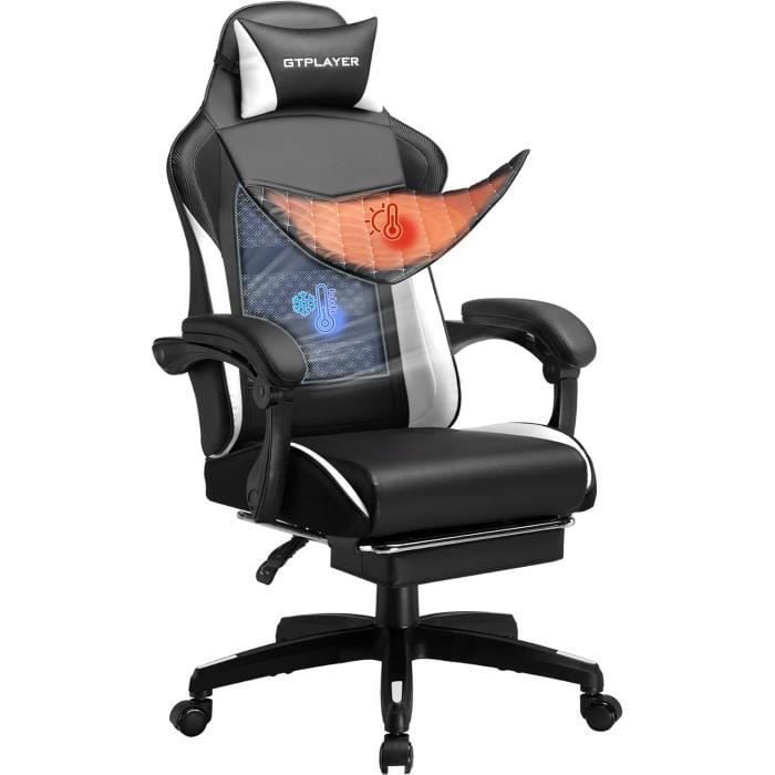 Gtplayer Gaming Chair with Double Headrest - Black PU Leather - 24.8 x 14.6 x 50.4 inches