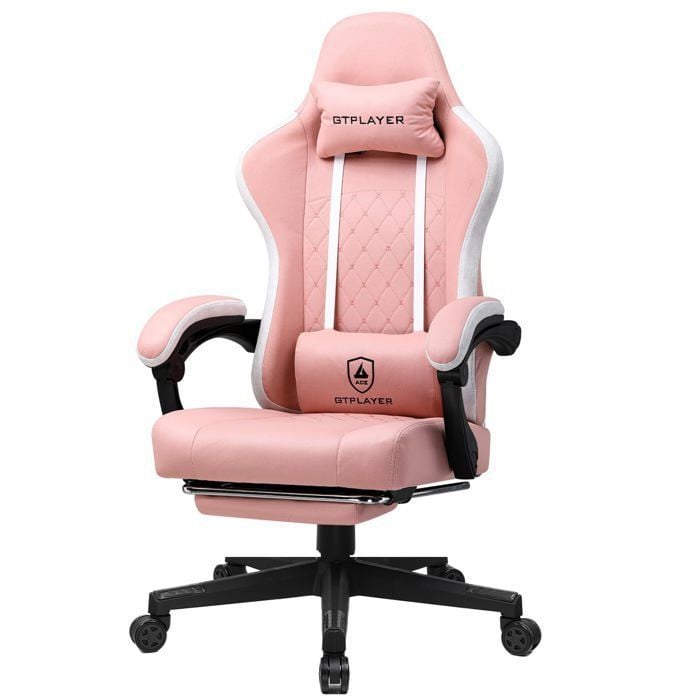 Gtplayer Ergonomic Gaming Chair - Pink Fabric - LR002-PK - 50 x 54 x 135 cm