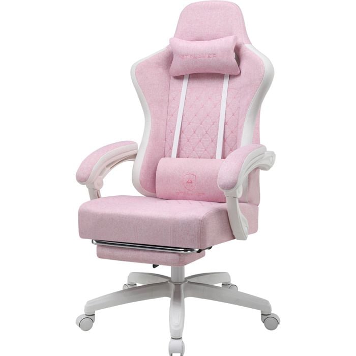 GTPLAYER Ergonomic Gaming Chair - Breathable Fabric - Pink White - 50 x 54 x 135 cm