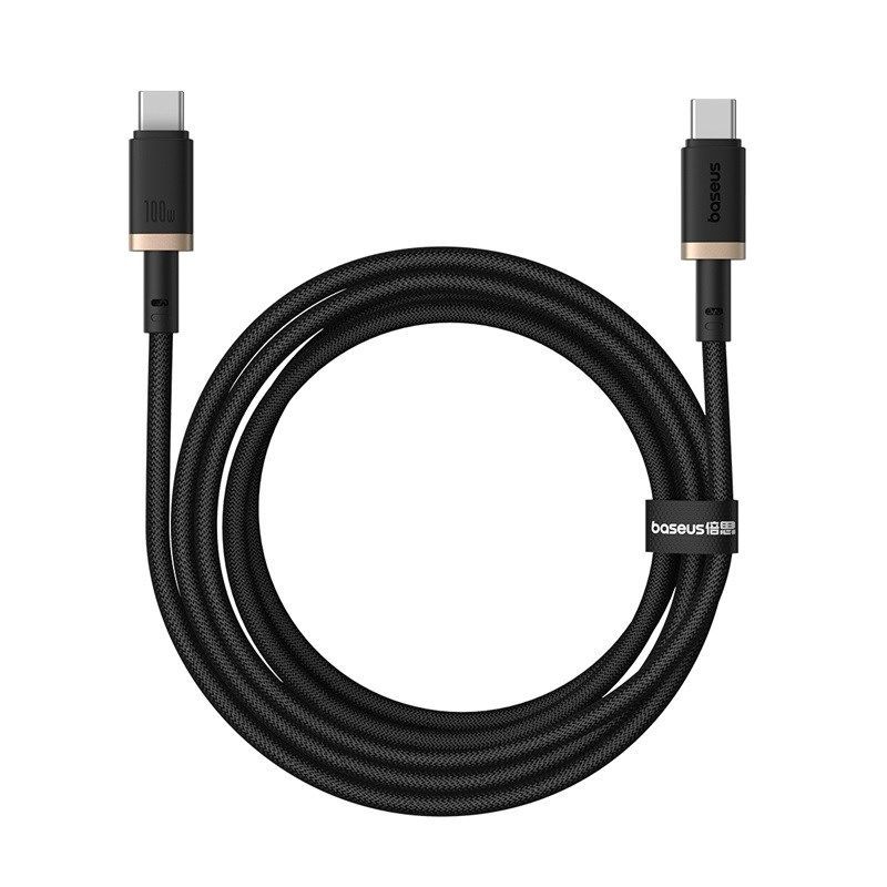 Cable de datos Baseus Dura USB-C USB-C, 100W, 2m - Oro / Negro