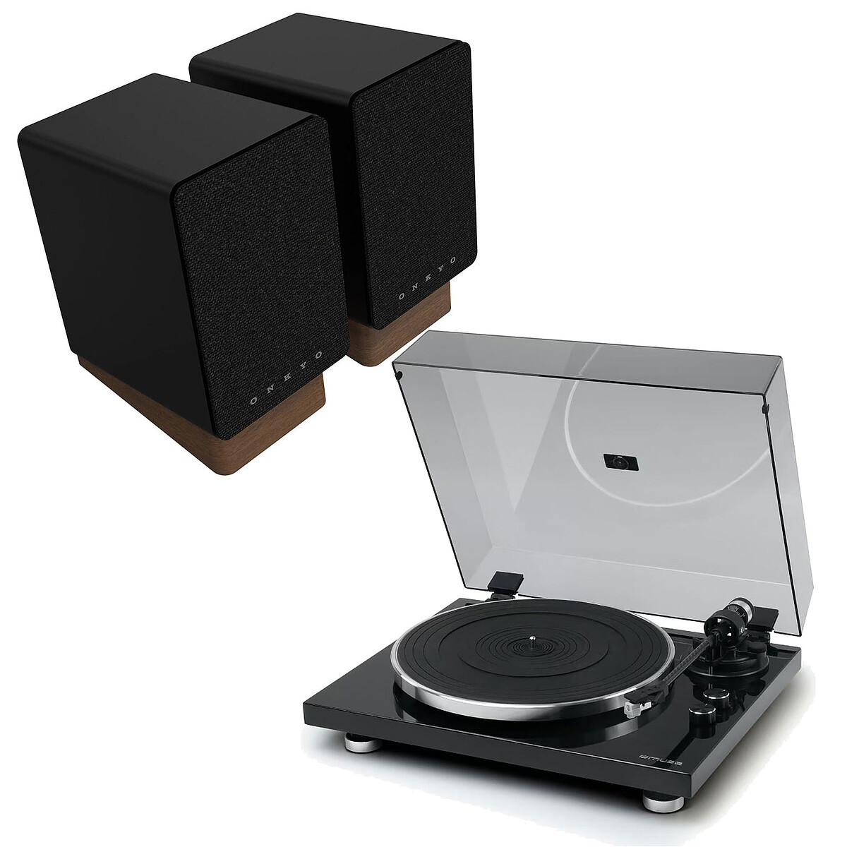 Onkyo GX-10DB Wireless Hi-Fi Speakers + Muse MT-109 Turntable Black