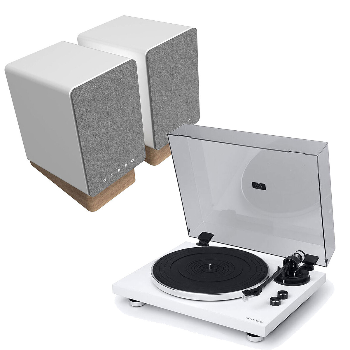 Onkyo GX-10DB Wireless Hi-Fi Speakers + Muse MT-109 Turntable