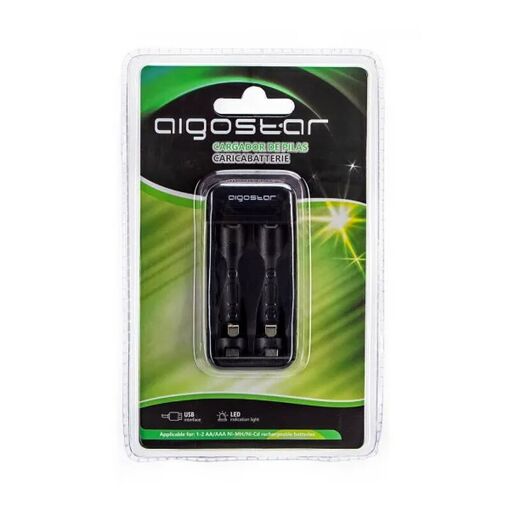 Aigostar Slow Charger for AA and AAA Batteries with 2-Slot Type-C Charging Port - Black