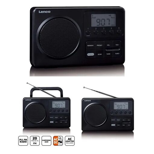 Radio FM Lenco con pantalla LCD, portátil y compacto, Negro