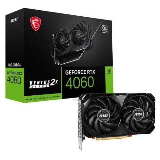 Tarjeta gráfica MSI GeForce RTX 4060 VENTUS 2X Negro 8G OC - GeForce RTX 4060 - 8GB GDDR6 - PCIe 4.0 x8 - HDMI, 3x DisplayPort
