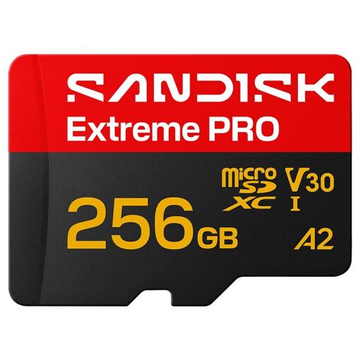 Carte mémoire flash SanDisk Extreme PRO (adaptateur SD inclus) - 256 Go - A2 / Classe vidéo V30 / UHS-I U3 - microSDXC UHS-I