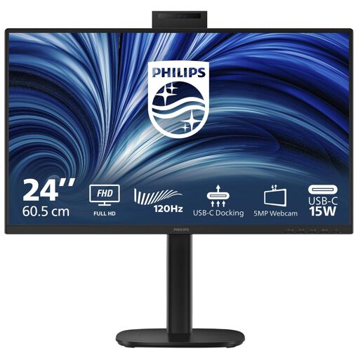 Philips 24B2U3301H LED Monitor - Full HD 1920x1080 @ 120Hz - IPS Panel - 1500:1 Contrast Ratio - HDMI, DisplayPort, USB-C - Speakers - Black
