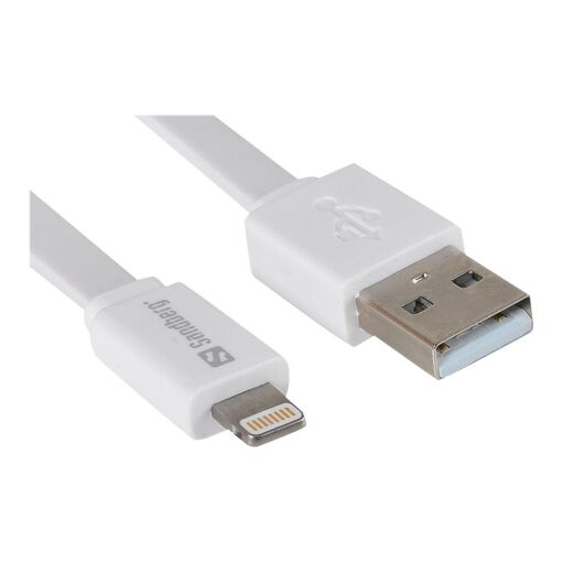Cable Sandberg Lightning - 15 cm, cable plano blanco