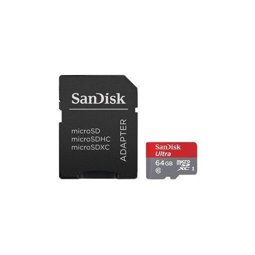 Carte mémoire SanDisk Ultra MicroSDXC 64 Go Classe 10 pour Android (vitesse jusqu'à 80 Mo/s) + adaptateur SD