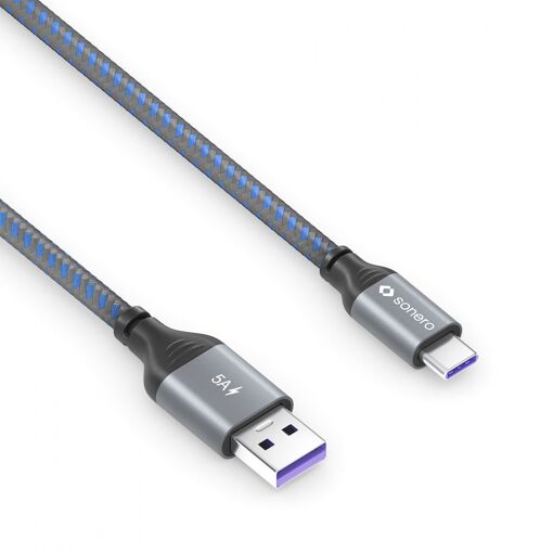 Sonero USB-C to USB-A Cable - Super-Fast 5V/5A USB 2.0 Charge - Gray/Blue, 0.5m