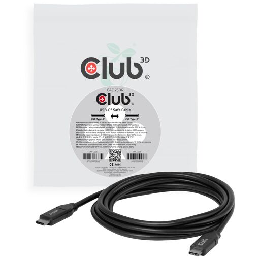 Cable USB-C Club 3D seguro 240 W sin transferencia de datos, 2 m