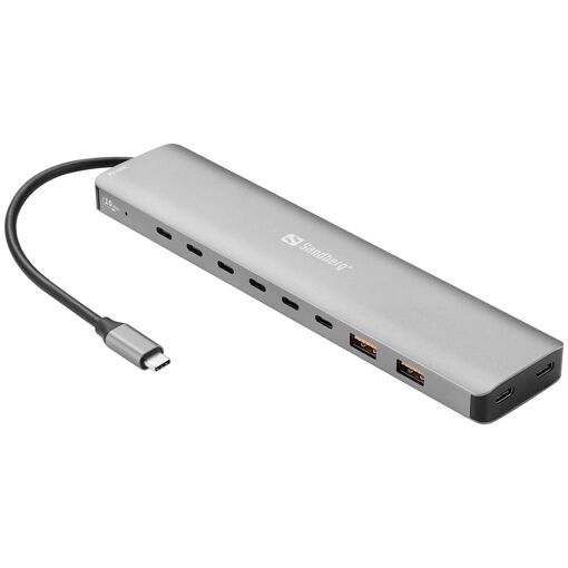 Estación de carga Sandberg de 8 puertos USB-C con 2 USB-A, gris