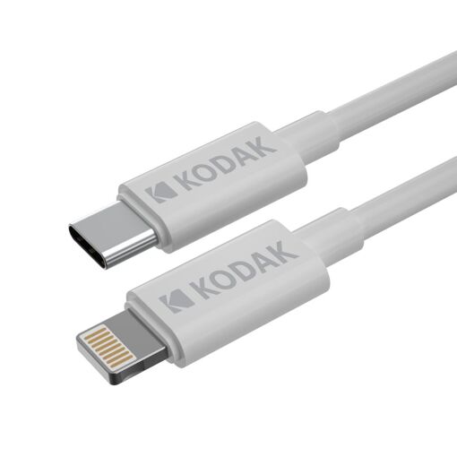 Cable Kodak USB-C a Lightning - 1m, carga y transferencia de datos de alta velocidad, diseño resistente - Blanco