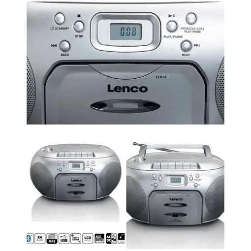 Radio FM portátil Lenco SCD-420SI con reproductor de CD/Casetas y USB - Gris